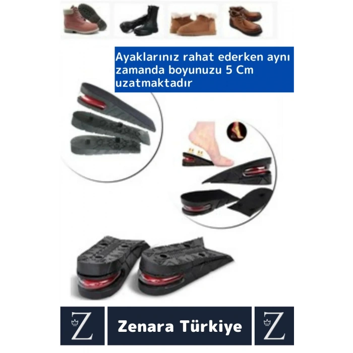 Ortopedik Ultra Rahat Tüm Ayakkabılara Uyumlu Kaymaz Topuk Anında 5 Cm Boy Uzatan Tabanlık 2 Çift