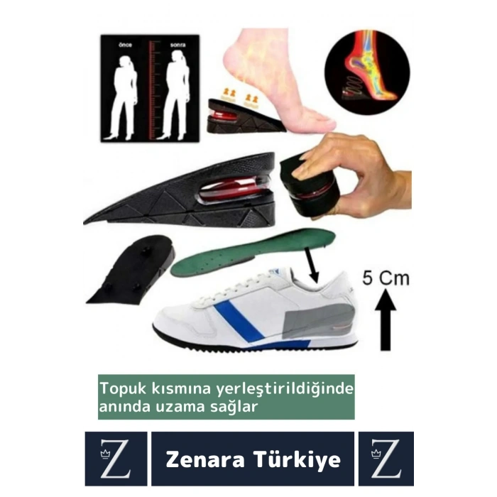 Ortopedik Ultra Rahat Tüm Ayakkabılara Uyumlu Kaymaz Topuk Anında 5 Cm Boy Uzatan Tabanlık 2 Çift