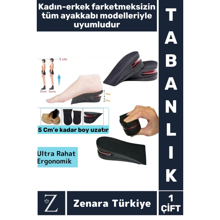 Ortopedik Ultra Rahat Tüm Ayakkabılara Uyumlu Kaymaz Topuk Anında 5 Cm Kadar Boy Uzatan Tabanlık