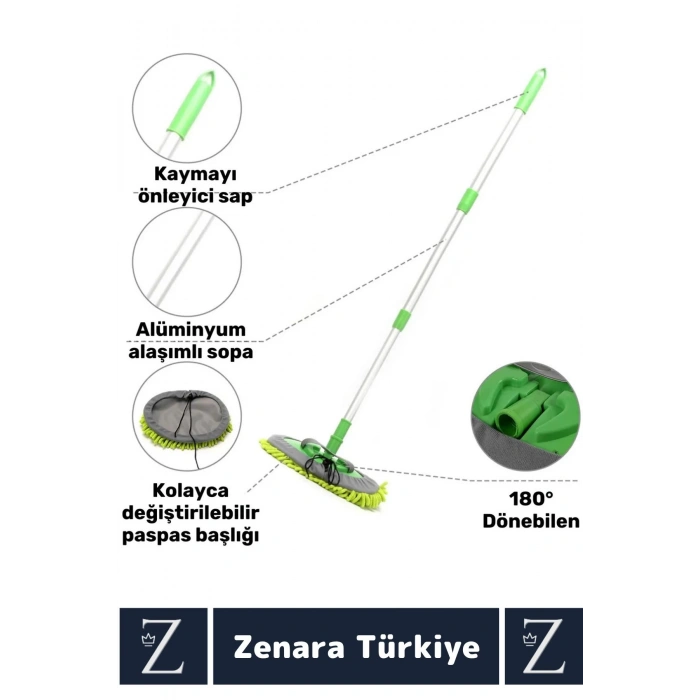 Oto Bakım 180 Derece Dönen Su Emici Tak Çıkar Paspas 2in1 Mikrofiber Uzun Saplı Araba Yıkama Fırçası