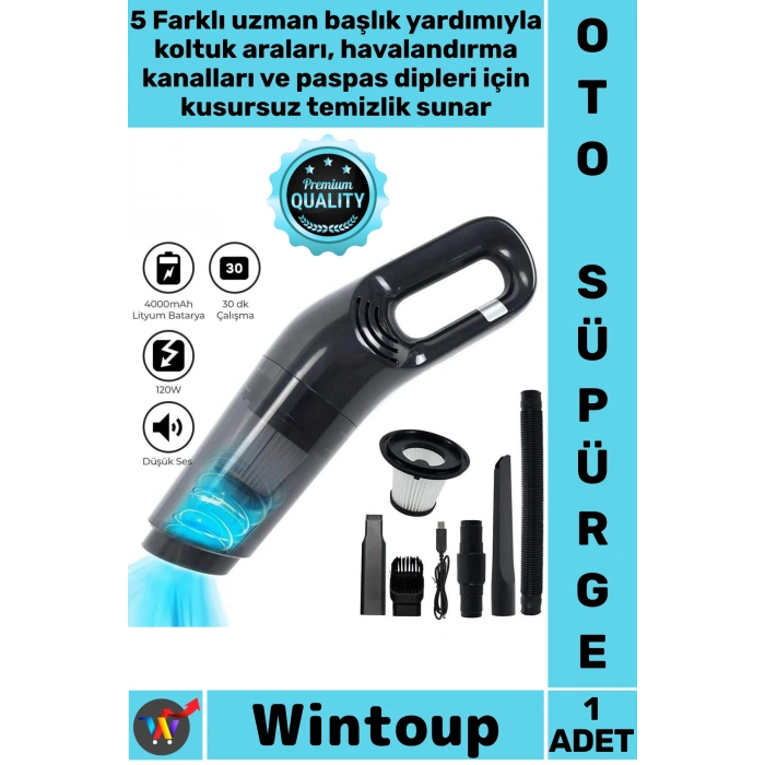 #Süpürge Güçlü Vakum Şarjlı Islak Kuru El Tipi Pratik Yeni Nesil Oto Bakım 5 Başlıklı Araç Süpürgesi