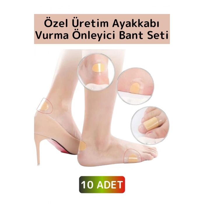 Özel Görünmez Ultra İnce Nefes Alabilir Su Geçirmez Ayakkabı Topuk Parmak Vurma Önleyici Bant 10lu