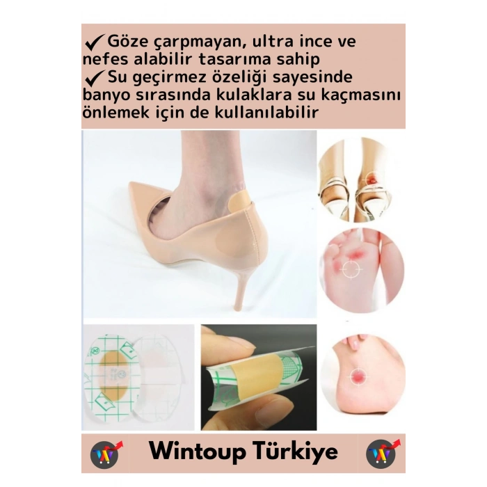 Özel Görünmez Ultra İnce Nefes Alabilir Su Geçirmez Ayakkabı Topuk Parmak Vurma Önleyici Bant 10lu