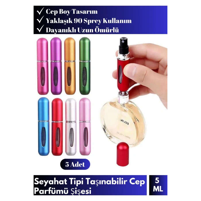 Özel Seri Doldurulabilir Taşınabilir Çanta Boy Mini Cep Parfümü Şişesi 5 Ml 5 Farklı Renk