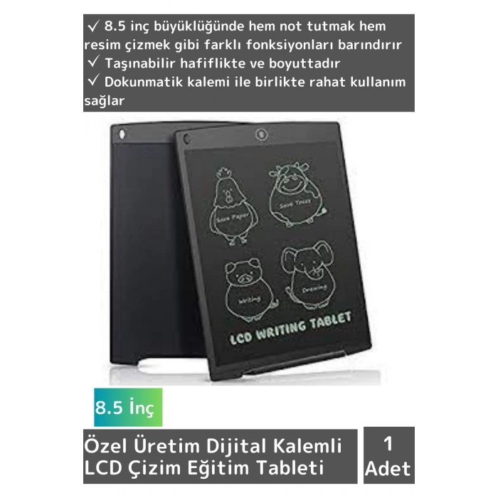 Özel Seri LCD Dijital Kalemli Çocuk Not Resim Grafik Çizim Eğitim Tableti 8.5 İnç Tablet