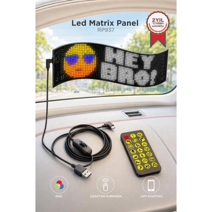 Özel Seri Model Araç Görsel Led Matrix Panel 9x37cm RP937 Siyah