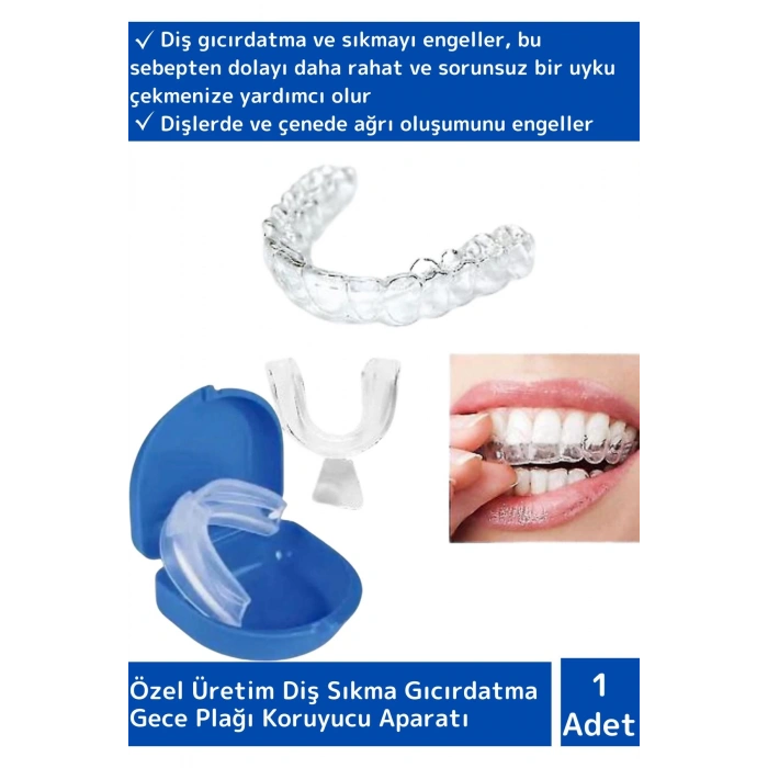 Özel Tasarım Çene Sıkma Diş Gıcırdatma Bruxism Gece Plağı Koruyucu Aparat Dişlik Uyku Aparatı 1 Adet
