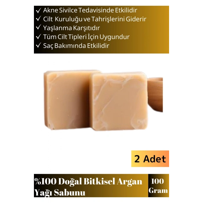 Özel Üretim %100 Doğal Bitkisel Cilt Dostu El Yüz Vücut Cilt Saç Kullanım Argan Yağı Sabunu 2 Adet