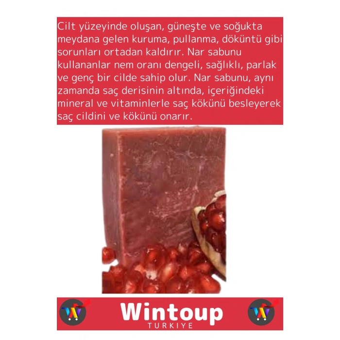 Özel Üretim %100 Doğal Bitkisel Güzel Kokulu Cilt Güzelleştirici Nar Sabunu Tüm Ciltler İçin 1 Adet