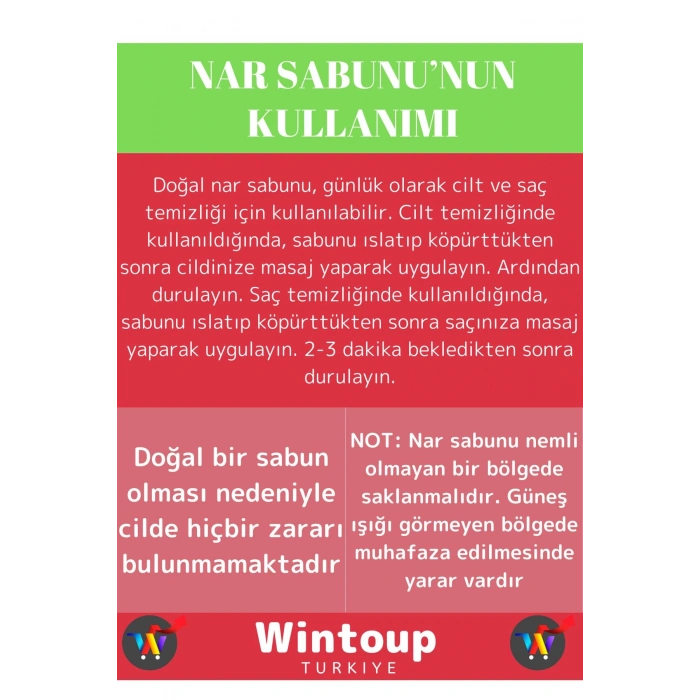 Özel Üretim %100 Doğal Bitkisel Güzel Kokulu Cilt Güzelleştirici Nar Sabunu Tüm Ciltler İçin 1 Adet