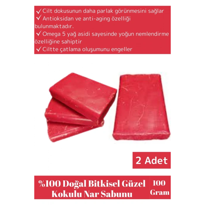 Özel Üretim %100 Doğal Bitkisel Güzel Kokulu Cilt Güzelleştirici Nar Sabunu Tüm Ciltler İçin 2 Adet