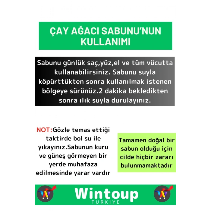 Özel Üretim %100 Doğal Cilt Sorunlarında Etkili Cilt Yüz Saç Vücut Bitkisel Çay Ağacı Sabunu 1 Adet