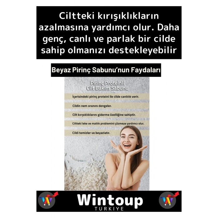 Özel Üretim %100 Doğal Proteinli Cildi Besleyici Tüm Vücut İçin Uygun Beyaz Pirinç Sabunu 5 Adet