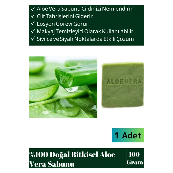 Özel Üretim %100 Doğal Tüm Vücut Kullanım Bitkisel Aloe Vera Sabunu 1 Adet