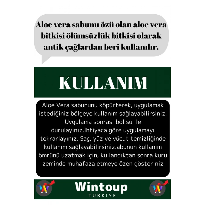 Özel Üretim %100 Doğal Tüm Vücut Kullanım Bitkisel Aloe Vera Sabunu 1 Adet