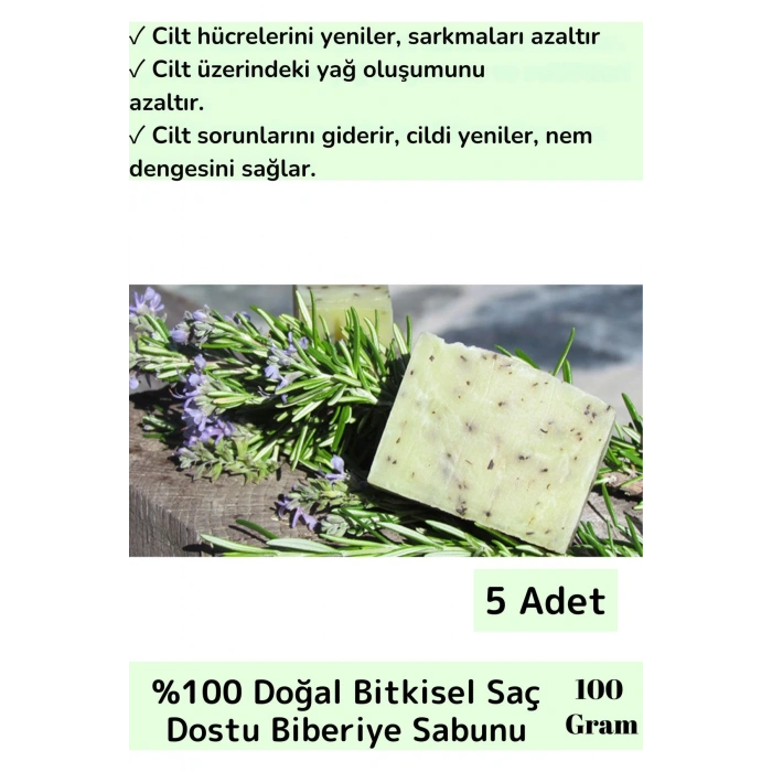 Özel Üretim %100 Organik Bitkisel Saç Dostu El Yüz Cilt Vücut Doğal Biberiye Sabunu 3 Adet