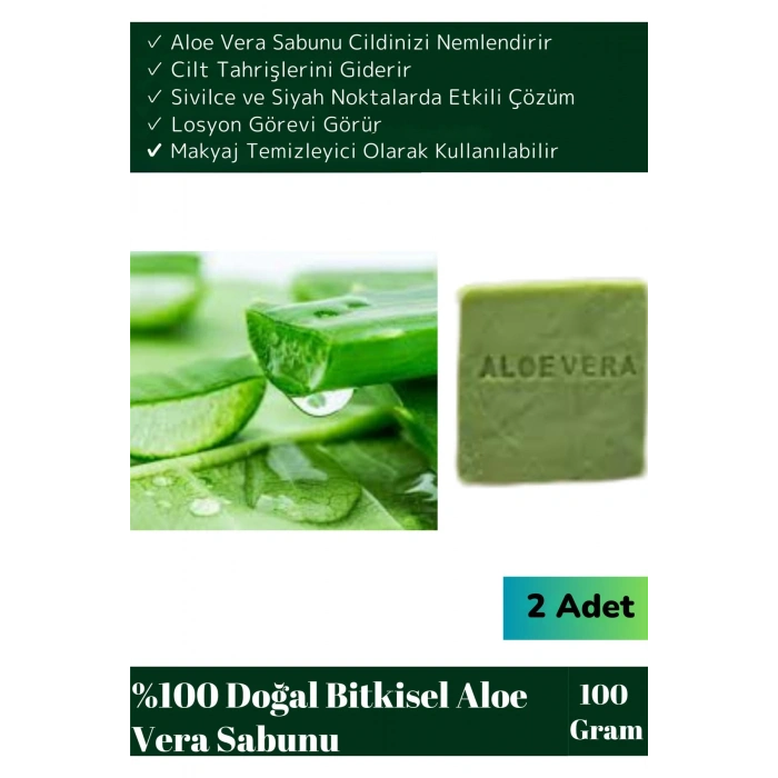 Özel Üretim %100 Organik Tüm Vücut Kullanım Bitkisel Aloe Vera Sabunu 2 Adet