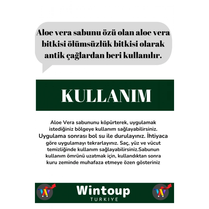 Özel Üretim %100 Organik Tüm Vücut Kullanım Bitkisel Aloe Vera Sabunu 3 Adet