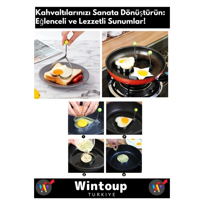 Özel Üretim 3lü Yanmaz Yapışmaz Metal Yumurta Krep Pişirme Seti Yıldız Daire Kalp 3lü Set