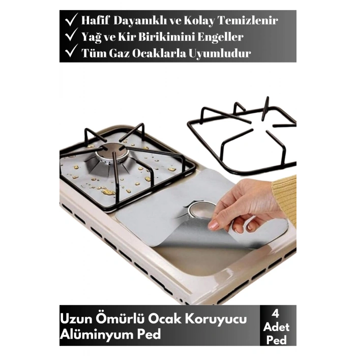 Özel Üretim 4lü Ocak Koruyucu Ped Alüminyum Dayanıklı Kolay Temizlenir Ocak Kir Koruyucu