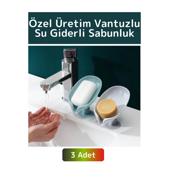 Özel Üretim Banyo Mutfak Lavabo Su Giderli Küflenme Kuruma Koku Önleyici Vantuzlu Sabunluk 3 Adet