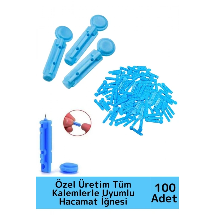 Özel Üretim Dayanıklı Tüm Kalemlerle Uyumlu Şeker Parmak Delme Hacamat Kalem İğnesi 100 Adet-2 Kutu