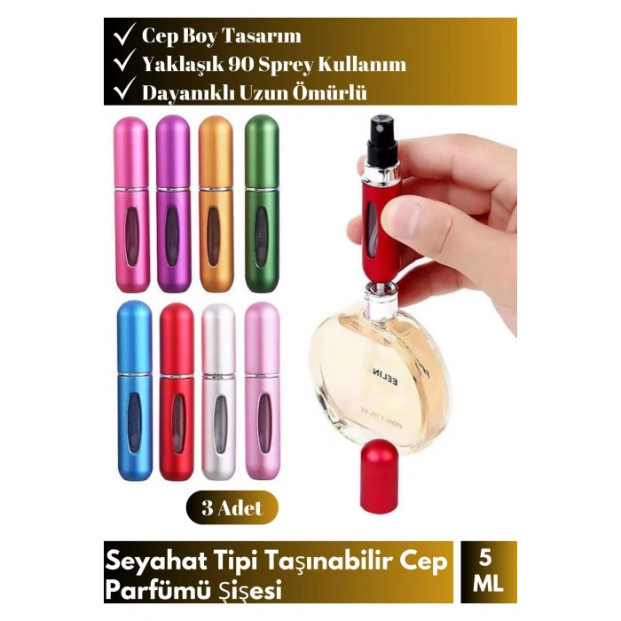 Özel Üretim Gündelik&Seyahat Tipi Taşınabilir Mini Cep Parfüm Şişesi Çanta İçi Tasarım 3 Adet 5 Ml