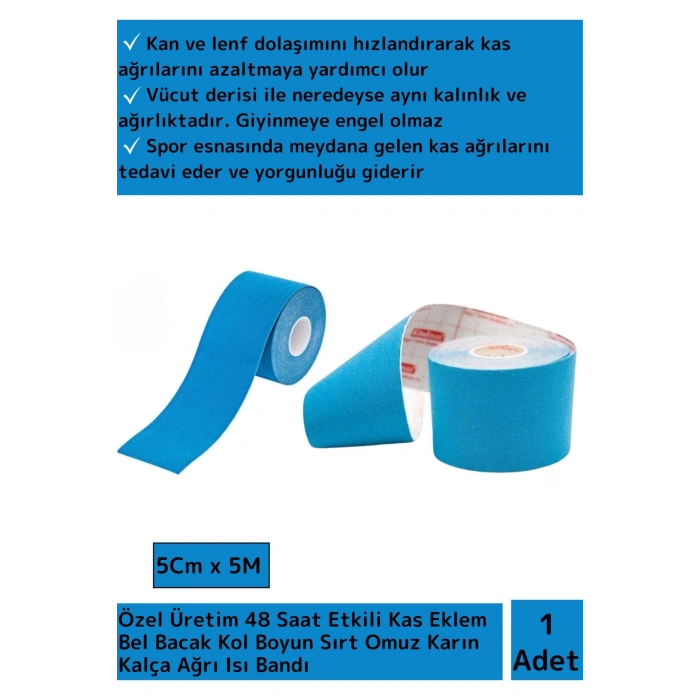 Özel Üretim Hızlı Etkili Azaltıcı Yorgunluk Giderici Isı Ağrı Bantı 5Cmx5M Mavi