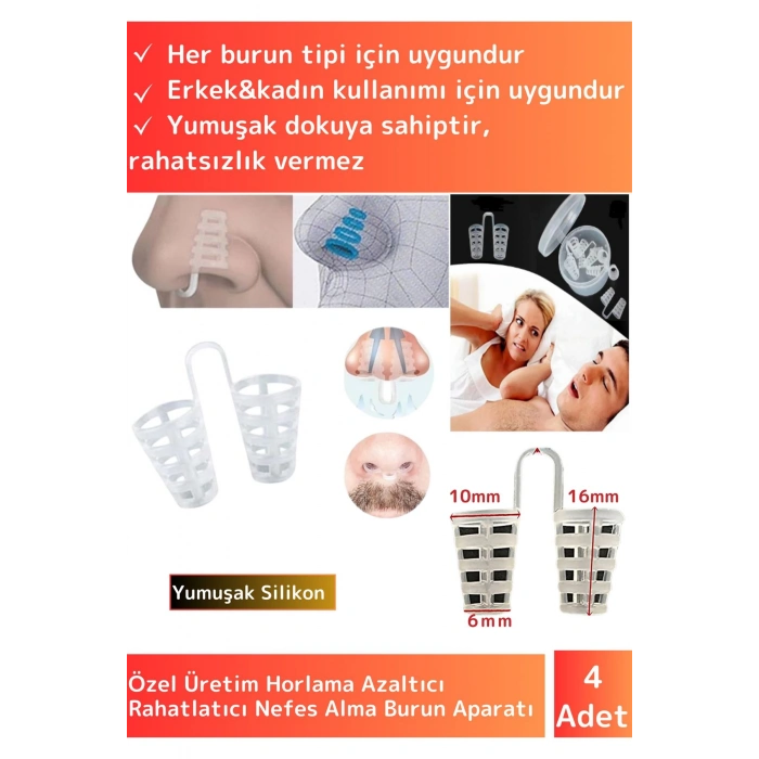 Özel Üretim Horlama Azaltıcı Nefes Alıp Verme Rahatlatıcı Uyku Önleyici Burun Delik Aparatı 4lü