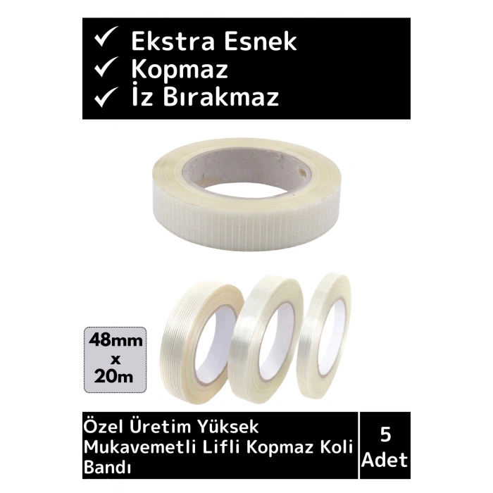 Özel Üretim İz Bırakmaz Yüksek Mukavemetli Çok Güçlü Lifli Kopmaz Koli Bandı 5 Adet