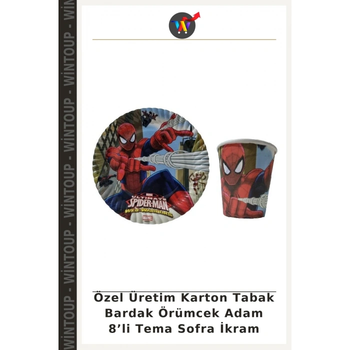 Özel Üretim Karton Tabak Bardak Örümcek Adam 8’li Tema Sofra İkram