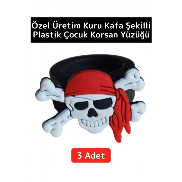 Özel Üretim Kuru Kafa Tasarım Parti Kostüm Eğlence Hediyelik Çocuk Plastik Korsan Yüzüğü 3 Adet