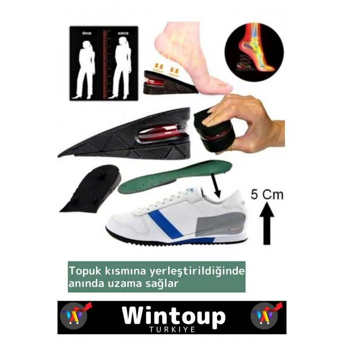 Özel Üretim Ortopedik Ultra Rahat Tasarım 5 Cm Boy Uzatan Ayakkabı Topuk Kaymaz Tabanlık 2 Çift
