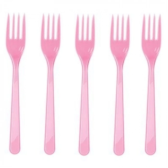 Özel Üretim Sofra Eğlence Günü Plastik Çatal 25 Adet Pembe