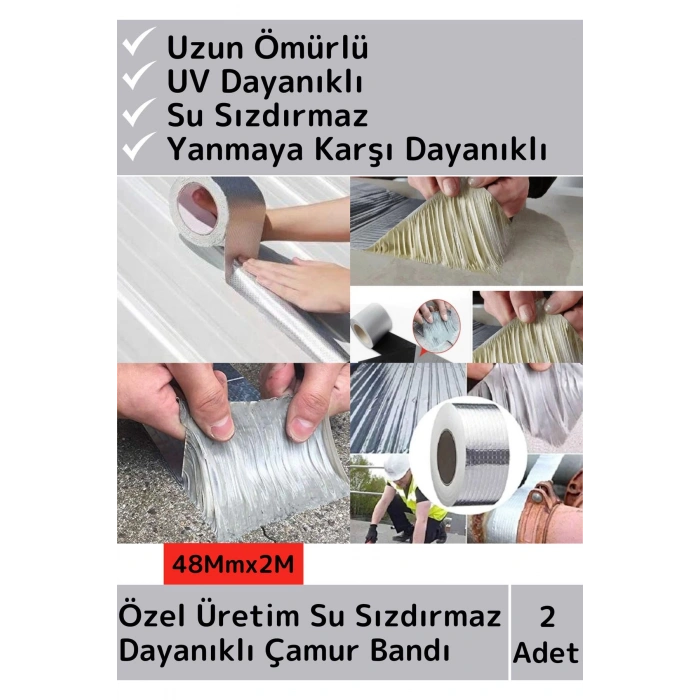 Özel Üretim Su Geçirmez Isıya Dayanıklı Alüminyum Ultra Güçlü Tamir Bandı Çamur Bant 2 Adet