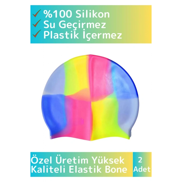 Özel Üretim Su Geçirmez Silikon Yüzücü Havuz&Deniz Bonesi Elastik Yüzme Şapkası Renkli 2 Adet
