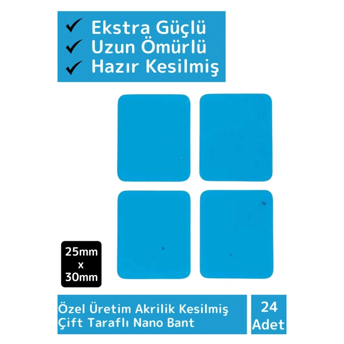 Özel Üretim Süper Güçlü Akrilik Çift Taraflı Hazır Kesilmiş 25x30 Mm Asma Bant 24lü