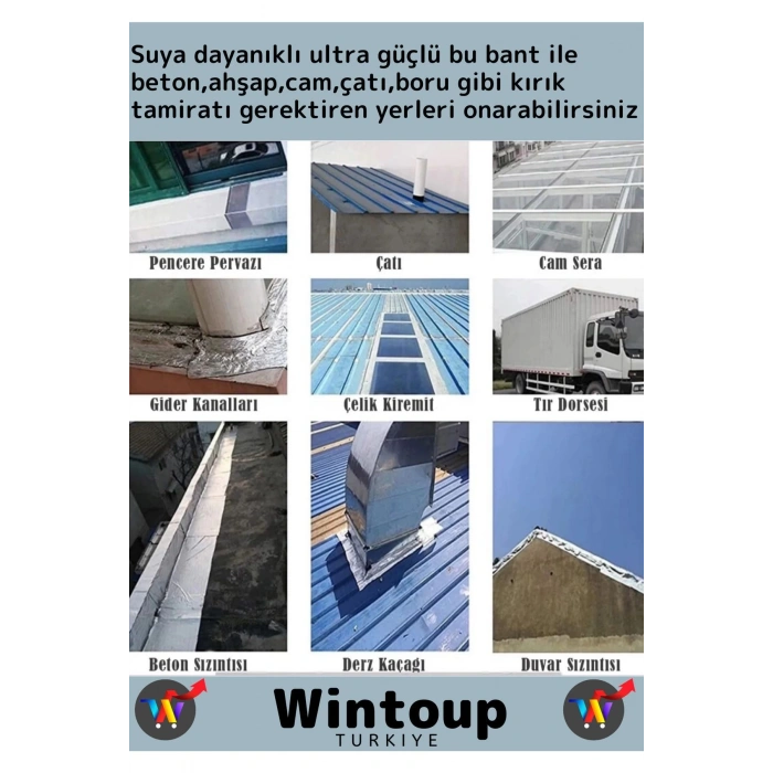 Özel Üretim Süper Güçlü Su Geçirmez Gri Çok Amaçlı Tamir ve İzolasyon Bandı 48mm x 10 Metre 2 Adet