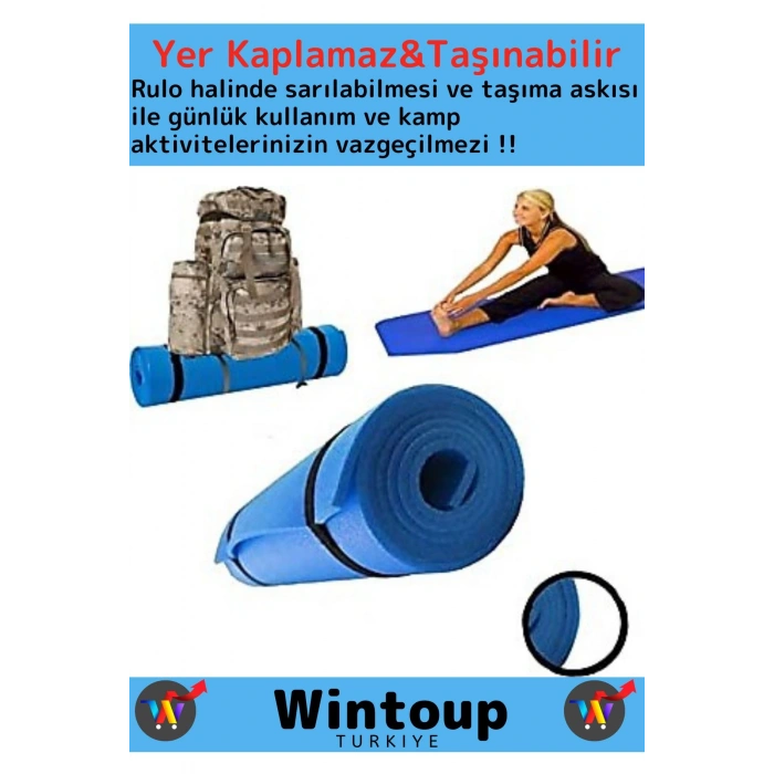 Özel Üretim Taşıma Askılı Çift Taraflı Kaymaz Su Geçirmez Pilates Kamp Fitness Yoga Matı Mavi 10 Mm