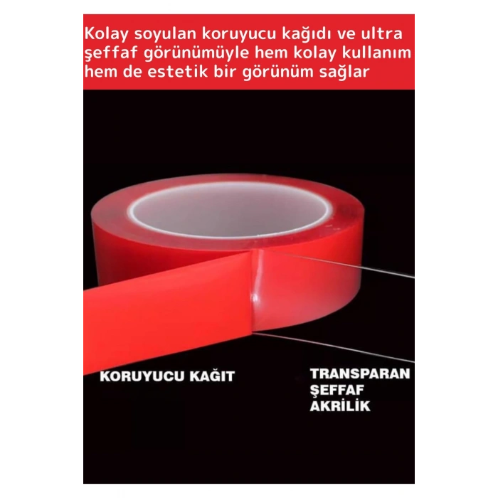 Özel Üretim Ultra Güçlü Çok Amaçlı Tamir Cam Dış Mekan Montaj 1,5mt Çift Taraflı Şeffaf Bant 2 Adet