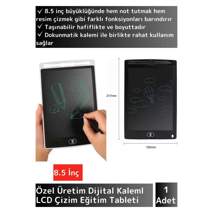 Özel Üretim Uzun Ömürlü LCD Dijital Kalemli Çocuk Çizim Eğitim Tableti Not Resim 8.5 İnç Tablet
