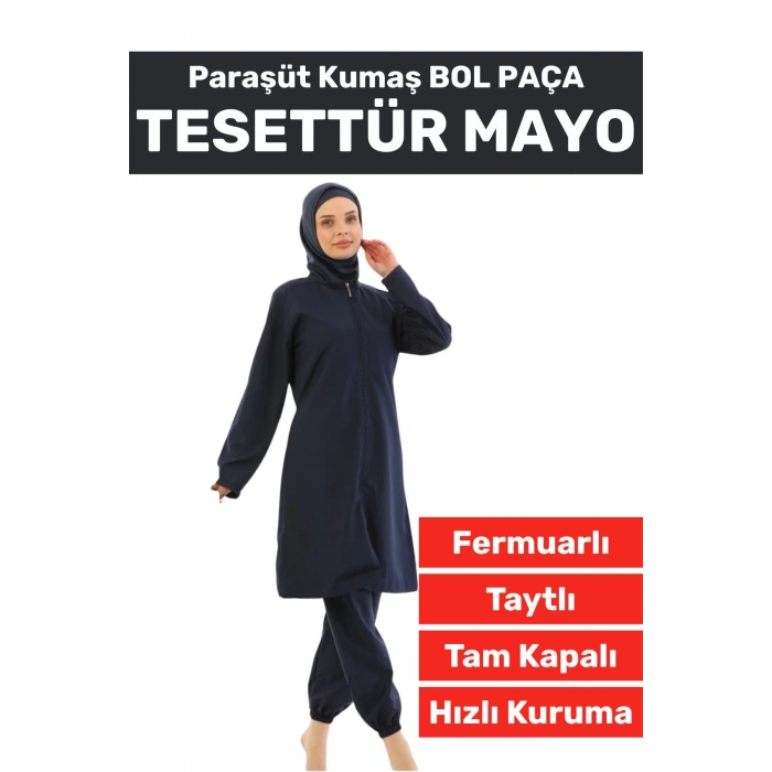 Özel Üretim Yüksek Kalite Konforlu Fermuarlı Taytlı Tam Kapalı Paraşüt Kumaş Bol Paça TESETTÜR MAYO