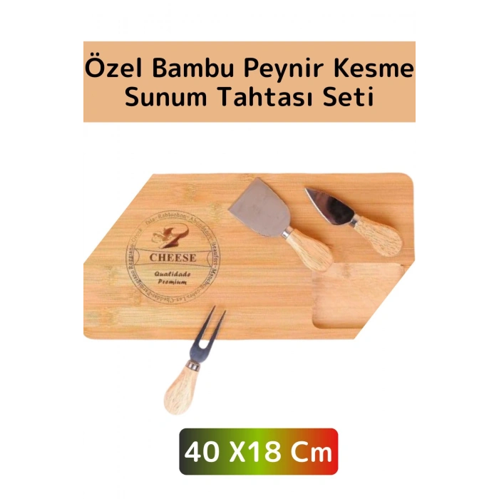 Özel Üretim Yüksek Kaliteli Çevre Dostu Bambu Şık Peynir Kesme Dilimleme Sunum Tahtası Seti