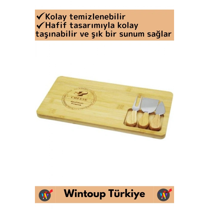 Özel Üretim Yüksek Kaliteli Çevre Dostu Bambu Şık Peynir Kesme Dilimleme Sunum Tahtası Seti