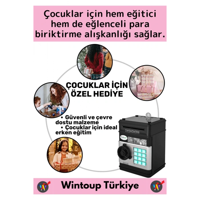 Özel Üretim Yüksek Kaliteli Değiştirilebilir Şifreli Kağıt Madeni Para Dekoratif Pilli Atm Kumbara