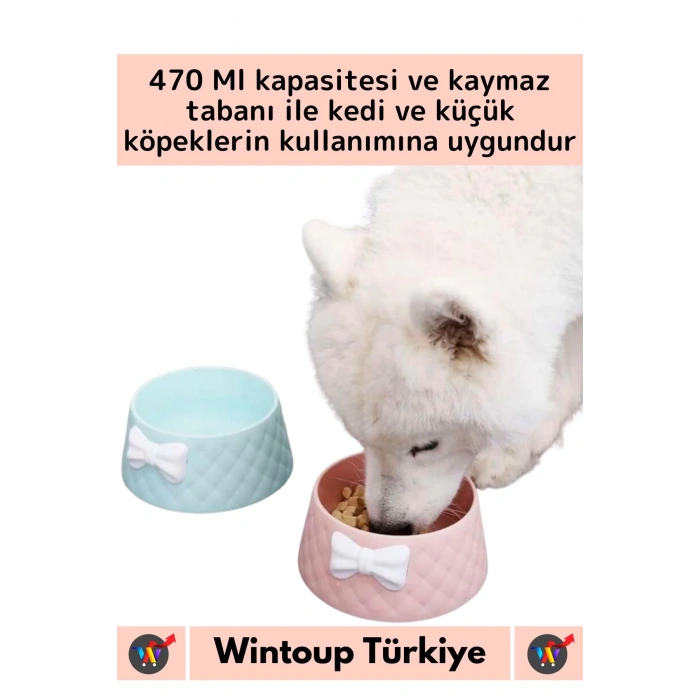 Özel Üretim Yüksek Kaliteli Kaymaz Pet Evcil Hayvan Fiyonk Tasarımlı Kedi Köpek Su Mama Kabı 470 Ml