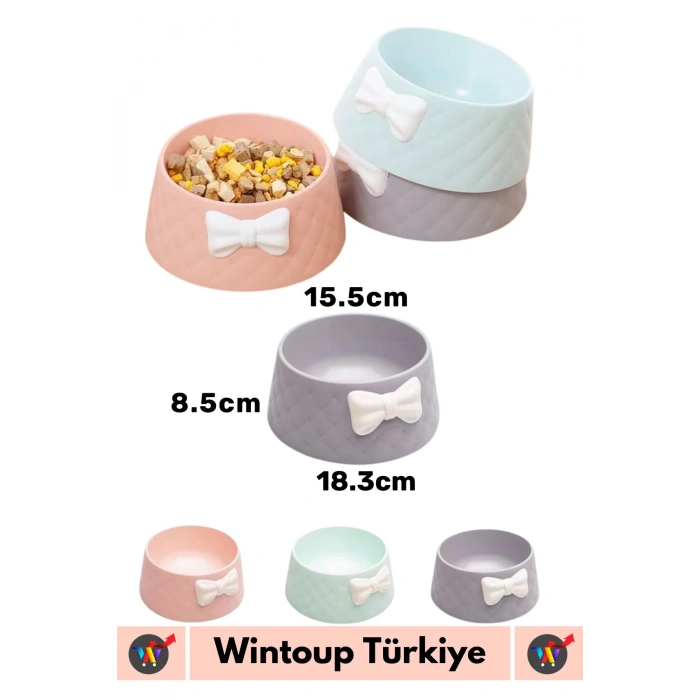 Özel Üretim Yüksek Kaliteli Kaymaz Pet Evcil Hayvan Fiyonk Tasarımlı Kedi Köpek Su Mama Kabı 470 Ml