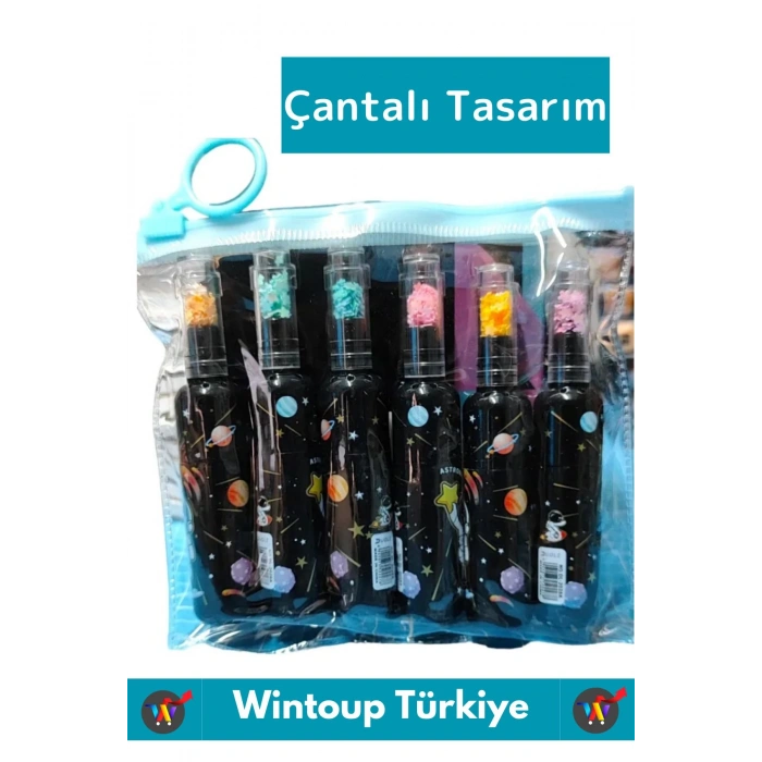 Özel Üretim Yüksek Kaliteli Parlak Astronot Detaylı Şık Tasarım Ofis Okul 6lı Fosforlu Kalem Seti