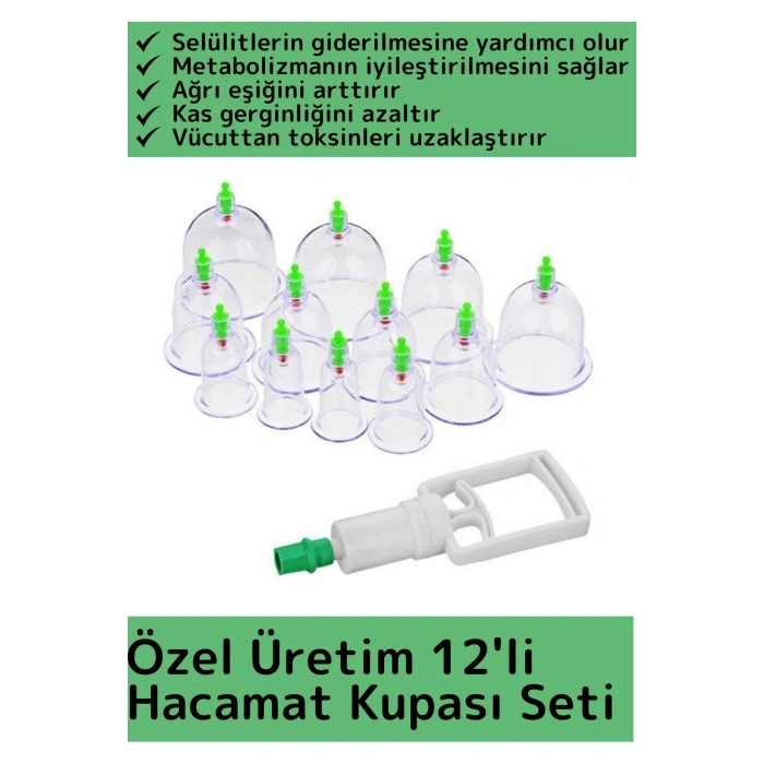 Özel Üretim Yüksek Kaliteli Selülit Çatlak Giderici Vakumlu 12li Hacamat Kupası Seti
