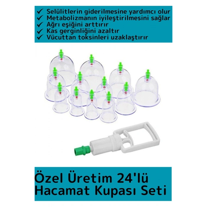 Özel Üretim Yüksek Kaliteli Selülit Çatlak Giderici Vakumlu 24lü Hacamat Kupası Seti